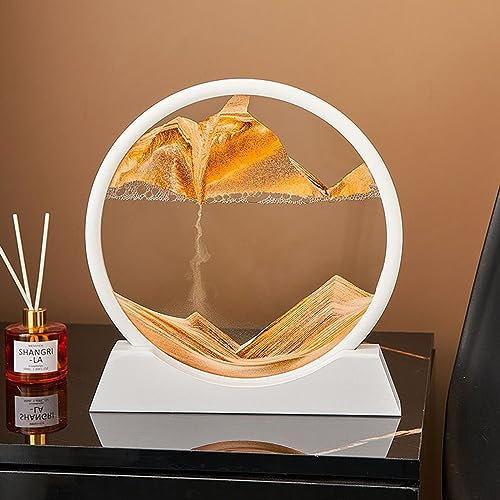 UpGLeuch Bewegliches Sandkunstbild, Sandlandschaften, rundes Glas, 3D, für Kinderzimmer, Mädchenzimmer, entspannende Schreibtischdekoration, Sandkunstbild, flüssige Bewegung, Desktop-Kunstspielzeug