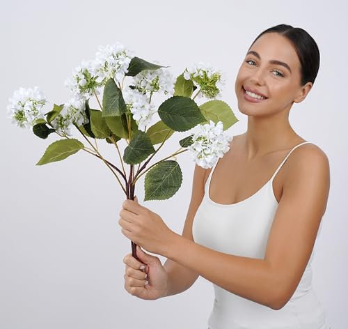 Sorola 3 Mini Hydrangea Stems Artificial Faux Silk Flowers 60cm Large Flower Bouquet Bunches Arrangements for Home Decor Boho Decorative Flowers Accessories Wedding Decorations (White)