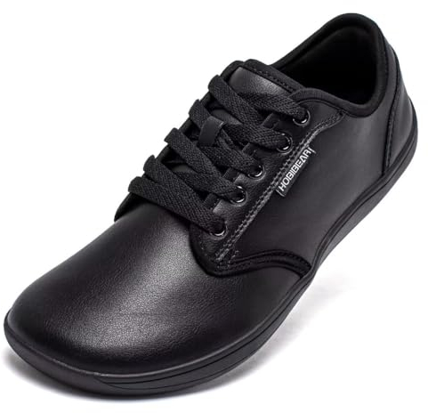 HOBIBEAR Unisex Breite Barfuss Schuhe Damen Herren Barfußschuhe Leder Minimalistische Outdoor Trail Running Walking Schuhe(Schwarz,42)