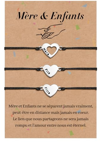 CheersLife Mere Fille Bracelet Mère Fils Cadeau Maman et 2 3 Filles/Fils | Bracelets Pour 2 3 Mère Noel X Cadeau Fetes Des Mere Anniversaire Femme Ado Fille Original Idee Coeur Bijoux Retour à l'école