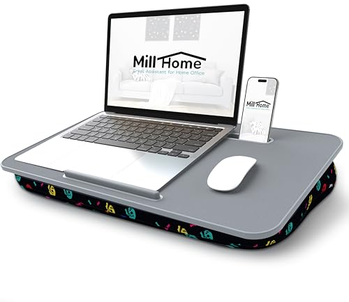 Schoßschreibtisch für Laptop mit Kissen, Laptop-Schreibtisch, Kissen, abnehmbar und waschbar, passend für Laptops bis zu 43,2 cm (17 Zoll), mit Tablet-Schlitz und Stopper, verwendet als