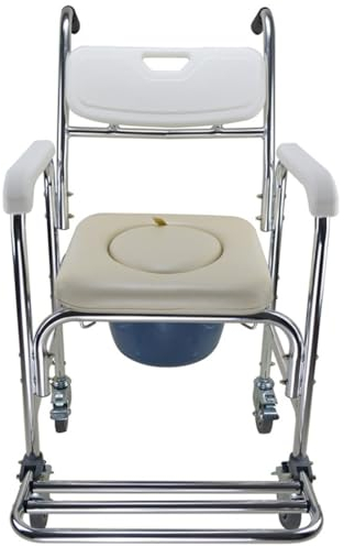 Dusch Toilettenstuhl Fahrbar Nachtstuhl,Duschstuhl mit Rollen,Pflege Toilettenrollstuhl,Fahrbarer Toilettenstuhl,WC-Stuhl für Senioren Behinderte und Schwangere A