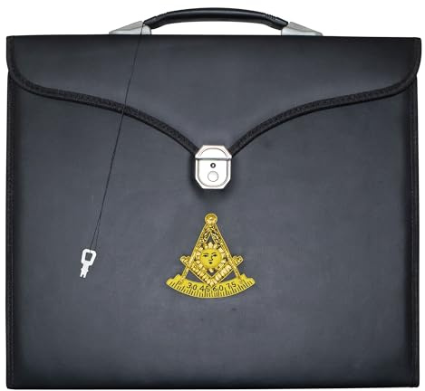 UK EMPIRE GROUP LIMITED Freimaurer-Master-Schürze, Größe MM/WM, schwarzes Leder, handbesticktes Emblem, Tragetasche, Masonic Past Master Apron File Case
