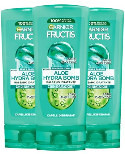 Garnier Fructis Aloe Hydra Bomb Feuchtigkeitsspendender Conditioner für dehydriertes Haar mit Aloe Vera und Hyaluronsäure 72H Hydration - 3 x 200 ml