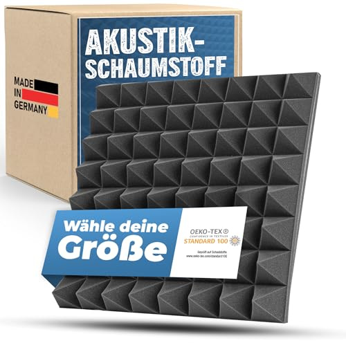 saarschaum Akustikschaumstoff Paneele – Effektive Schallabsorption – Pyramidenschaumstoff 50 x 50 x 7 cm, Dunkelgrau