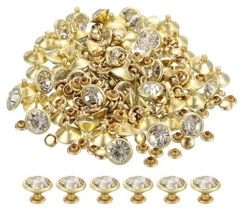 QUARKZMAN 100 Stück Goldene Strassnieten, 11,5 mm/0,45 Lederhandwerk-Nieten Kristallnieten Metall Doppelkappen Strassnieten Studs für DIY Lederhandwerk Herstellung