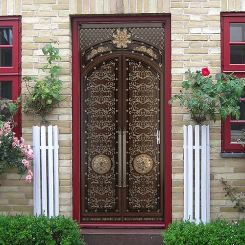 3D Türaufkleber Braune Vintage-Kupfertür 80 X 200 Cm Türtapete Selbstklebend Türposter - Fototapete Türfolie Wasserdichte Abnehmbare Pvc Türtapete Innentür Schlafzimmer Küche Bad Home Deko - T 0