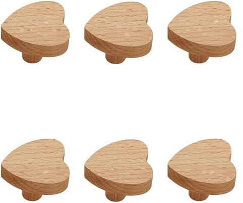 ESHDGFYB Möbelknöpfe for Schubladen, herzförmige Holzknöpfe, Schranktürgriffe, Schubladengriffe, Schrankknöpfe for Zuhause, Küche, Möbel, Kommode (Color : Log6Pcs, Size : 47 * 43mm)
