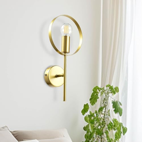 LQWELL® E14 Wandleuchte, Wandlampe Innen 1 Flammig Wandbeleuchtung Wandspot im Modern Industriestil, für Schlafzimmer Wohnzimmer Studio Hotel Treppe, Gold, Glühbirne nicht enthalten