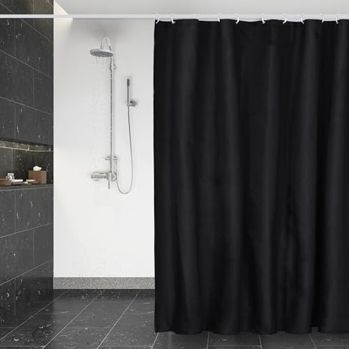 DUFU Wasserdichter Duschvorhang Anti-Schimmel 180 x 200cm Waschbar Schnelltrocknend Textil Stoff Polyester Badewanne für Vorhang Schwarz Halbtransparent Duschvorhang mit 12 Duschvorhängeringen | Schnelltrocknend Textil Stoff Polyester Badewanne für Vorhang Halbtransparent Duschvorhang mit 12 Duschvorhängeringen