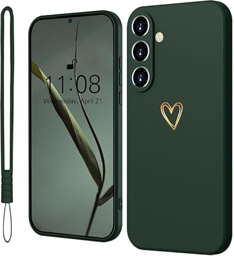 Mitetabo für Samsung Galaxy A55 Hülle Silikon mit Gold Liebesherz,Handyhülle Samsung Galaxy A55 5G Dünn Gold Love Schutzhülle Slim Kratzfeste Rundumschutz Case für Samsung Galaxy A55 5G Grün