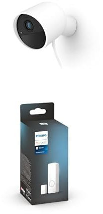 Bundle of Philips Hue Secure Wired Smart 1080p Security Camera White Indoor or Outdoor + Philips Hue Secure contact sensor - white - 1-pack
