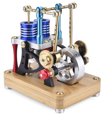 Kreativblockerare stirlingmotor modell vuxen – gör-det-själv mini metall stirlingmotor, funktionell med alkohol lampor upptagning, ångmaskinsmodell varmluft 2 cylindrar alpha typ, vetenskap gåva