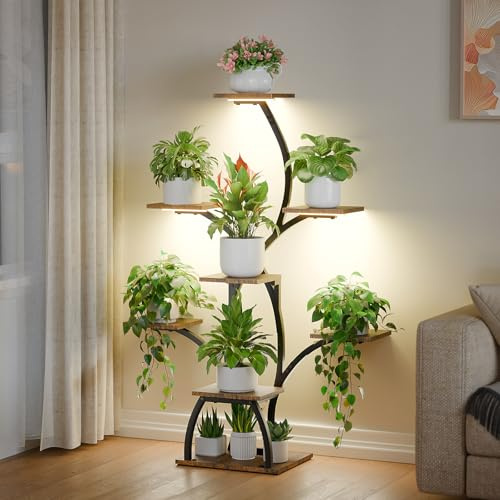 CODACE Support pour plantes d'intérieur avec lampes de culture, étagère à 6 niveaux pour plantes, support d'angle de 127 cm pour plantes d'intérieur, support lumineux en forme d'arbre pour le salon