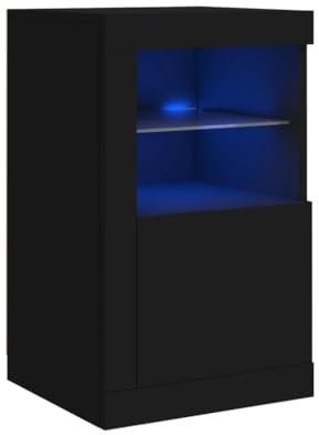 HETFTJN Madia Ingresso Armadio da Esterno Armadio Salvaspazio Mobile Sala - Armadietto con Luci LED Nero in Legno Multistrato per Camera Da Letto Cucina Soggiorno Sala Studio