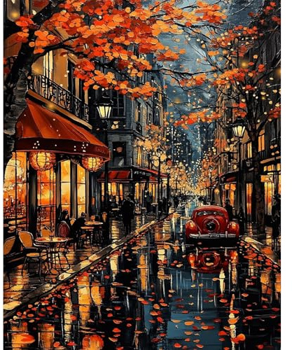 DAERLE Paisaje Kit de Pintura por Números para Adultos en Lienzo con Pigmento Acrílico, Café callejero en París, Pintura al Óleo DIY para Decoración del Hogar 30x40cm
