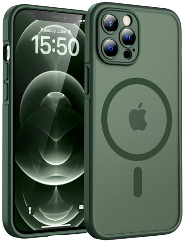 TOCOL für iPhone 12 Pro Max Hülle, Kompatibel mit MagSafe, Matt Alpengrün | Eingebauter Magnetring, Vollständiger Kameraschutz, Militärschutz Stoßfest Kratzfest Haltbarkeit, Durchscheinend Rückseite