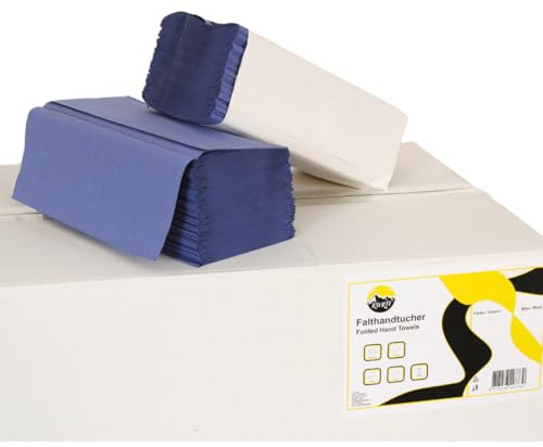 KURTT Papierhandtücher Premium, 2-lagig, ZZ-Falz, 22x23cm Tücher, Falthandtücher für Spender, recycelt und umweltfreundlich Perfekte Handtücher (Blau, 5000)