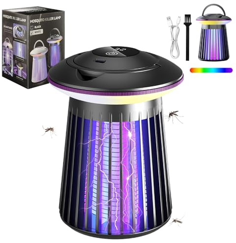 Insektenvernichter Elektrisch,Mückenfalle mit UV-Licht und Bunte Lichter,Mückenlampe,Tragbare Insektenvernichter Mückenschutz Wiederaufladbar,Mücken Killer für Innen-Außenbereich (Schwarz)