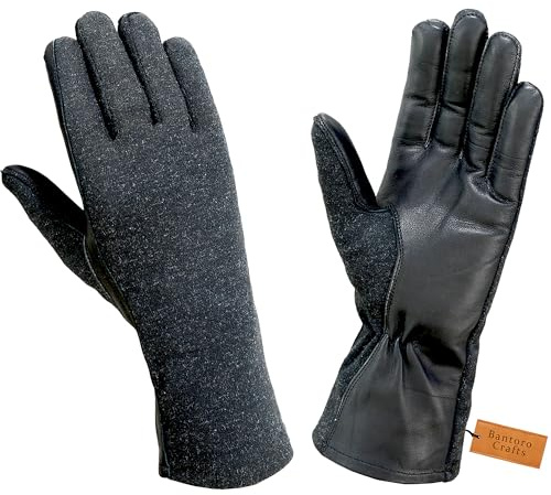 Bantoro Crafts Nomex® Heat-Resistant Work Gloves with Leather Palms & Extended Cuff – Industrial Safety Gloves for High-Temperature Environments – Green & Black (S to XL) (Black, Large)