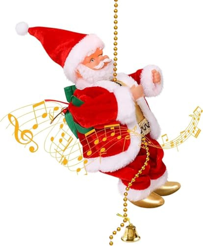 KIMIGO Kletternder Weihnachtsmann am Seil Indoor und Outdoor Elektrisch Weihnachtsmann Klettern Nikolaus Weihnachtsdekoraion Plüsch Puppe Spielzeug für Wände Fenster Garten und Weihnachtsbaum
