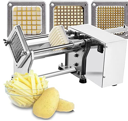 DEEguess Taglia Patate Fritte Elettrica, con Lame di 3 Dimensioni in Acciaio Inossidabile (Sostituibile -6mm/10mm/13mm), Lega di Alluminio + Acciaio Inossidabile