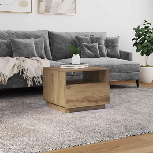 HaoChrymec Couchtisch mit LED-Leuchten, Artisan-Eiche Holzwerkstoff, RGB-Beleuchtung, Beistelltisch für Couch, Wohnzimmer Tisch für Couch, Coffee Table Living Room, 50 x 49 x 40 cm