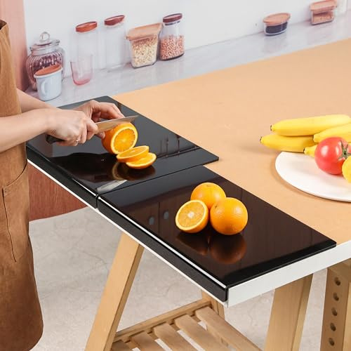 JanYoo 2pcs Acryl Schneidebretter, Küchenschneidebrett Arbeitsplattenschoner mit Anschlagkante, Durchsichtige Schneidematten, Anti-Rutsch Frühstücksbrettchen für die Küchentheke (Schwarz)