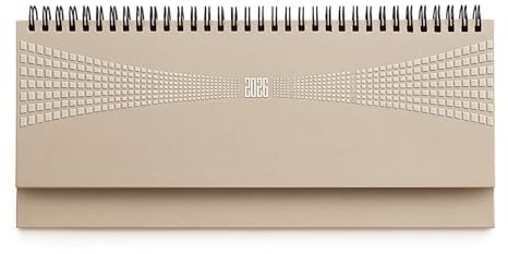 LEIVESTE - Planner Settimanale Scrivania 2026, Agenda Calendario da Tavolo Gennaio-Dicembre, Copertina Rigida, Rilegatura a Spirale, Formato 30x15 cm, Organizzatore Ufficio e Casa (Beige)