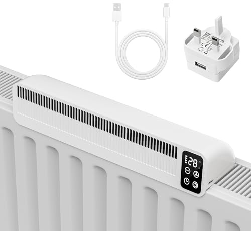 TEOV 1 Pack Radiator Fan with Magnetic Base, 2 Modes Display Smart Radiator Booster with Charging Plug and 2m Power Cord, for Radiators