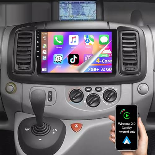 Android 14 Car Stereo Radio for Nissan Primastar/Opel Vivaro 2001-2009 with Wireless CarPlay Android Auto 10inch Car Screen GPS Navigation with WiFi GPS Mirror Link Bluetooth SWC 2+32G