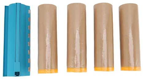 Glomora 4 Rollen vorgeklebtes Abdeckpapier, mit Spender, 45,7 cm (80 Fuß), Selbstklebende Schutzpapierrolle zum Abdecken von Sockelleisten, Rahmen, Autos, Karosserien