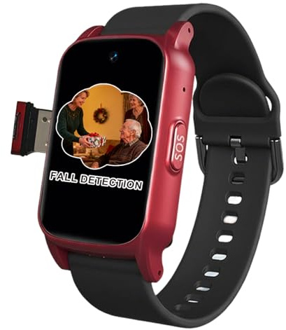 VCYEX Dispositifs De Détection De Chute pour Seniors Montre Connectée Senior Alarme SOS Appels Bidirectionnels pour Personnes ÂgéesRed,1.25 * 0.57 * 2.22inch