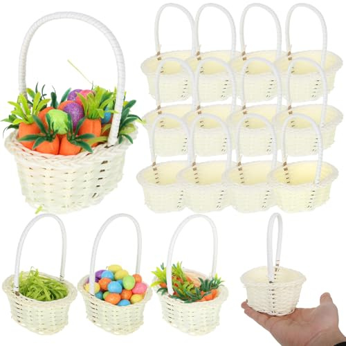 Zoketriton 12pcs Mini Easter Baskets with Handles Colorful Eggs Artificial Carrots Shred Grass Easter Miniature Basket Set for Spring EasterHome Office Decor Wedding Birthday Party Favors