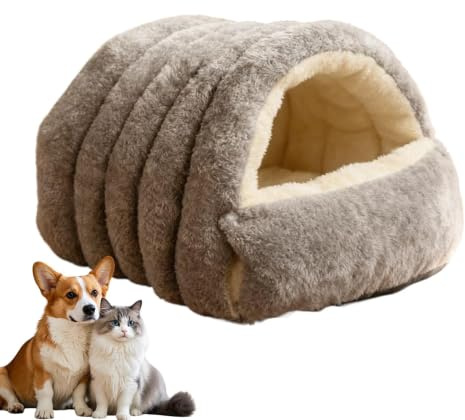 Kuschelhöhle Katzen Warm, Katzenhaus Indoor Plüsch Gemütliche, Hundehöhle Kleine Hunde Kuschelig, Kuppelförmiges Hundehöhle Kuschelhöhle, Haustierhaus Indoor, Winterhöhle Warme Schlafhöhle Katzenbett