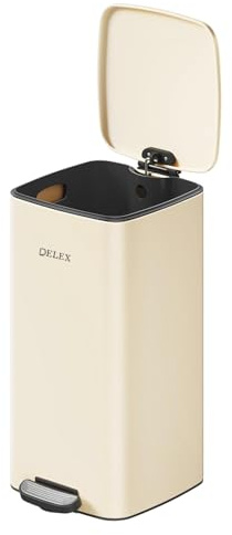 Delex Pedal Bin 30L (8 Gallon), Stainless Steel Kitchen Bin with Soft Close Lid & Stay Open, Removable Inner Bucket