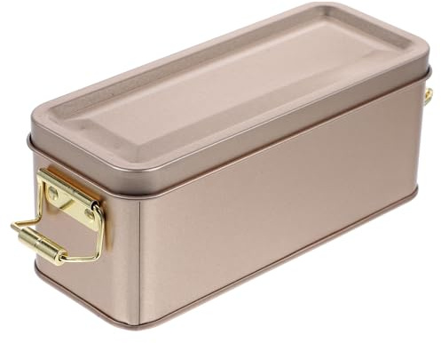 DOITOOL Vintage Tinplate Storage Box Cookie Container with Lid, Metal Tins with Cover Holds Tea, Golden Colour, Finely Polished Smooth Details for Kitchen and Dining Storage