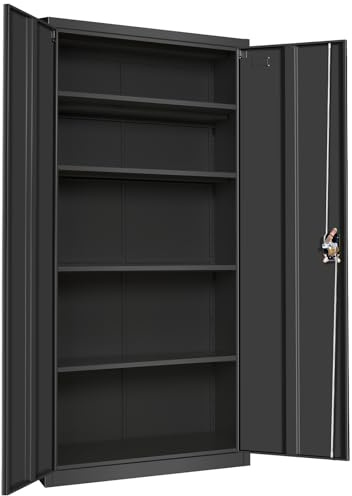 Frideko Aktenschrank 90 x 40 x 185 cm - Metallschrank mit 2 Türen und 2 Verstellbaren Einlegeböden, Aufbewahrungsschrank mit Schloss für Zuhause, Büro und Lager, Schwarz
