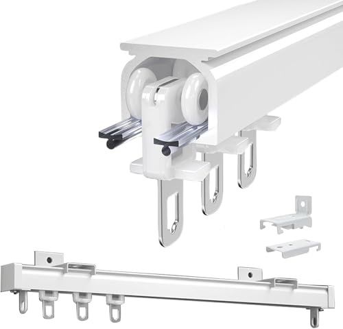 Sistema de riel de techo de aluminio para divisor de habitación, montaje en pared o techo, 170 cm, incluye guías de longitud ajustable (50-400 cm), color blanco, perfecto para cortinas y puertas