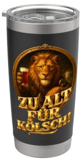León y cabra con texto en alemán ZU ALT FÜR KÖLSCH Vaso térmico de acero inoxidable de doble pared