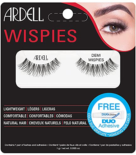 Ardell Demi Wispies False Eyelashes, Duo Lash Glue Included, Medium Length Lashes with Clear Band, Vegan Friendly, 1 Pair (Pack of 1)