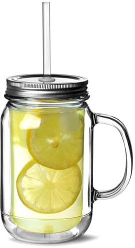 bar@drinkstuff Double Wall Plastic Mason Drinking Jar Glasses 16oz / 470ml, XH-PP17-S, Pack of 4