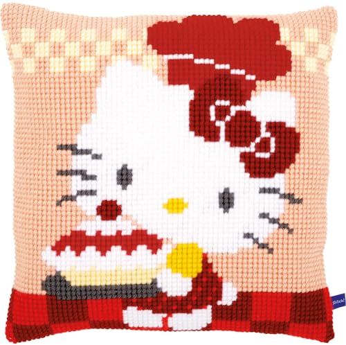 VERVACO Kit Cuscino Punto Croce Hello Kitty Set Ricamo Principianti Cuscini Gobelin Decorativi ca. 40 x 40 cm Accessori per Lavoretti Creativi DIY Casa Decor Hobby Adulti Cross Stitch