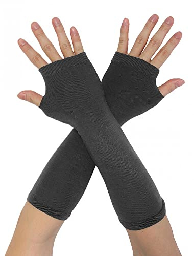 sourcing map Damen Winterwärmer Fingerlose Daumenloch Elastische Lange Gestrickte Party Kostüm Handschuhe Grau One Size
