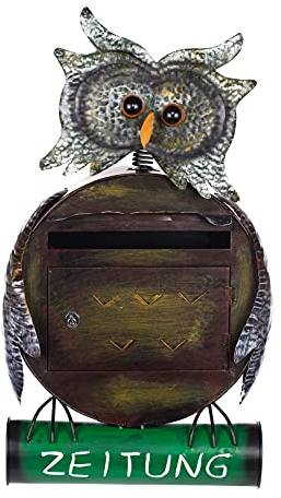 Pregiata cassetta portalettere, animali, motivo: gufo, decorazione in metallo lavorato mano na12 a480 bemalt. molto bello con tubo di giornale,