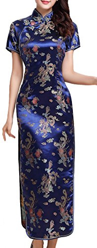 UK Stock Women's Navy Chinese Dress