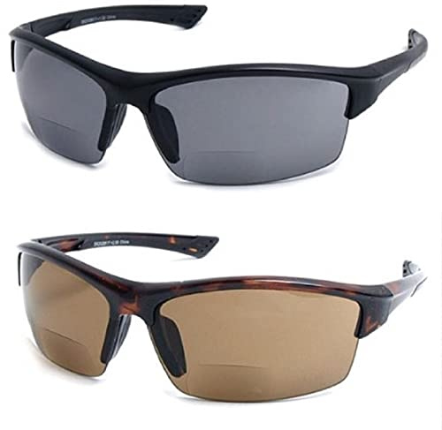 Incredible Bargains 2 Pair Cougar FS2 Sport Wrap Bifocal Safety Reading Glasses (Black and Brown Tortoise +2.50)