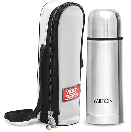 Milton Vacuum Flask for Hot Drink 350 ml (12 oz), Stainless Steel Double Walled Insulated Water Bottle for 24 Hour Hot and Cold Drinks with Cover, Leak Proof, BPA Free, Thermosteel Plain Lid