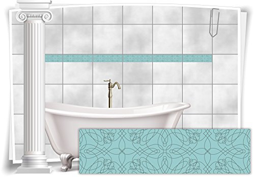 Medianlux Fliesenaufkleber Bordüre Fliesen Aufkleber Vintage Nostalgie Retro Bad WC Küche, 16 Stück, 15x3,9cm (BxH)