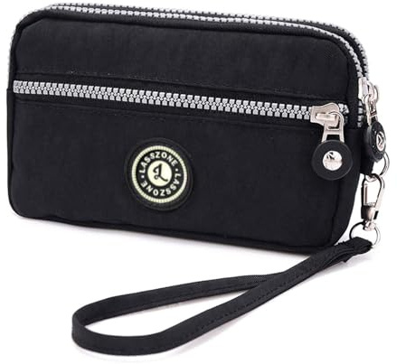 LassZone Wristlets Wallets for Women Nylon Clutch Bag Mobile Phone Purse Smartphone Bag Ladies 3 Layer Zipper Handbag with Detachable Wrist Strap for Cellphone Card Cash